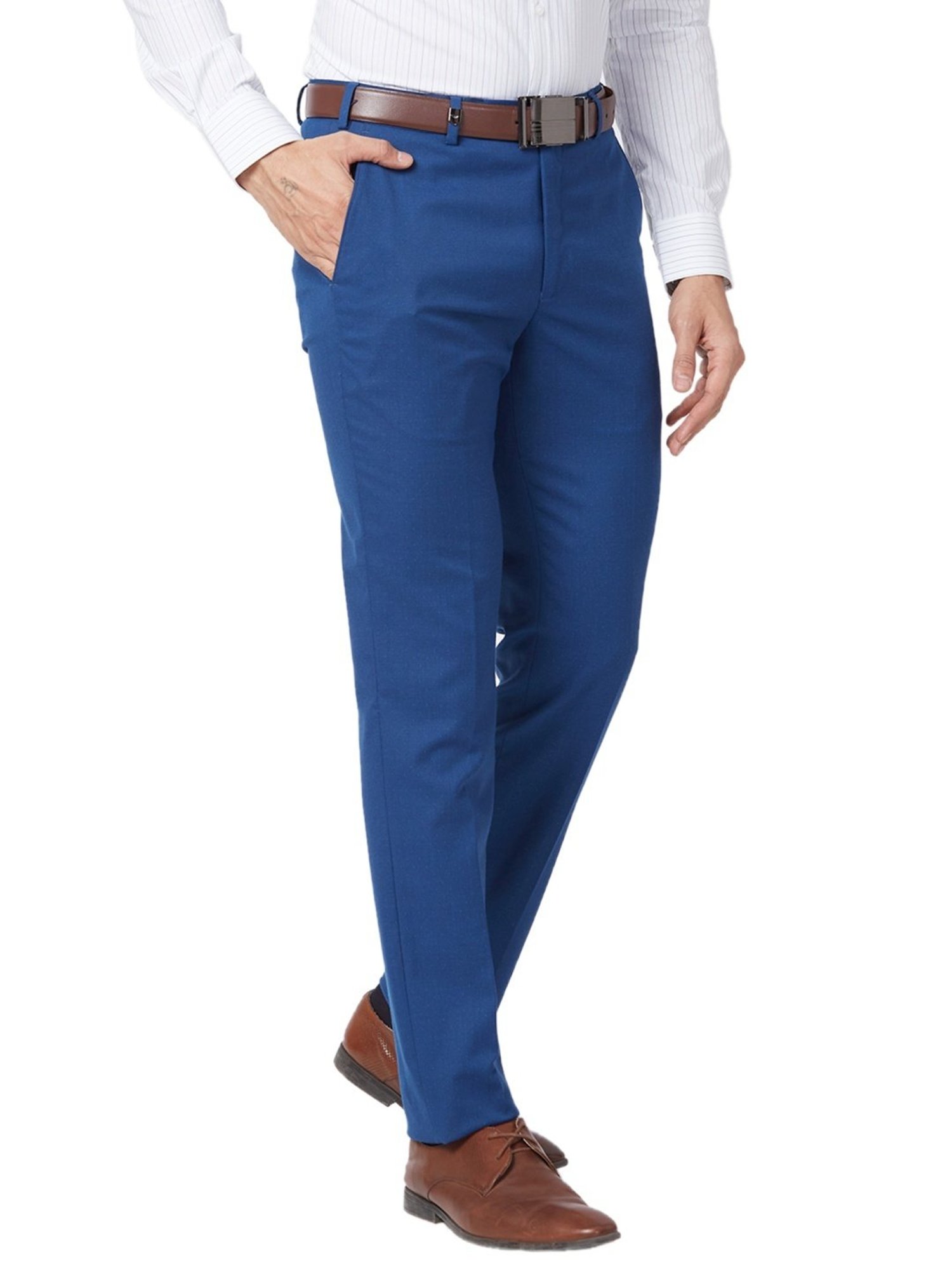 Park Avenue Blue Classic Fit Texture Trousers