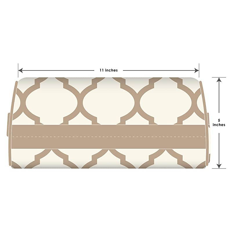 Designer Tablet Pillow Stand with Phone Pocket Beige Quatrefoil Fits Most Tablet Devices Style No 35516