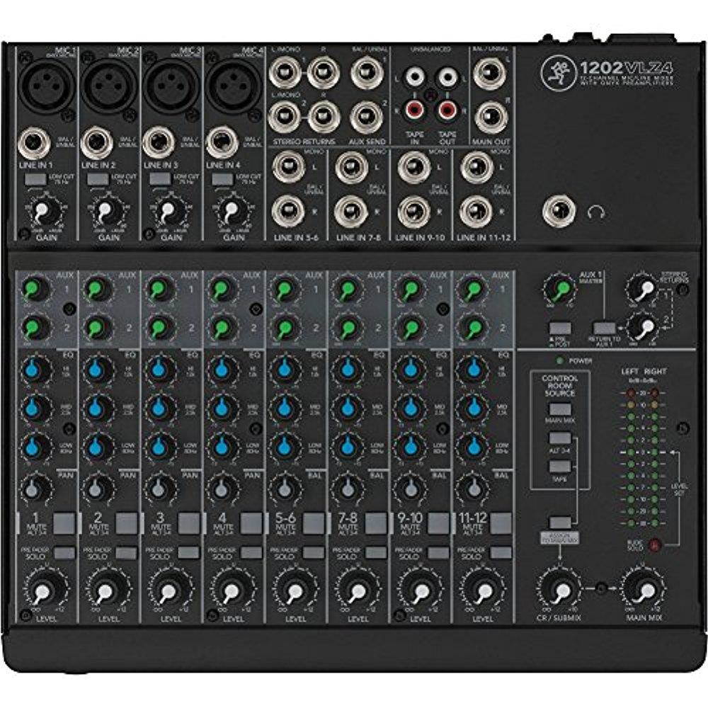 Mackie 1202VLZ4 12-Channel Compact Mixer and Platinum Studio Accessory Bundle w/ Professional Condenser Microphone, Studio Headphones, 11X Cables, and Fibertique Cloth