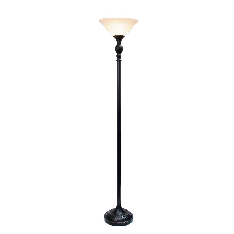 1 Light Restoration Torchiere Floor Lamp with Marbleized Glass Shade Bronze - Elegant Designs
