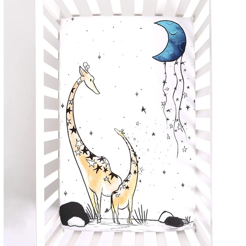 JumpOff Jo Fitted Mini Crib Sheet, Cotton Crib Sheet for Miniature Sized Crib Mattresses, Hypoallergenic and Breathable, 24" x 38", Giraffe & a Calf