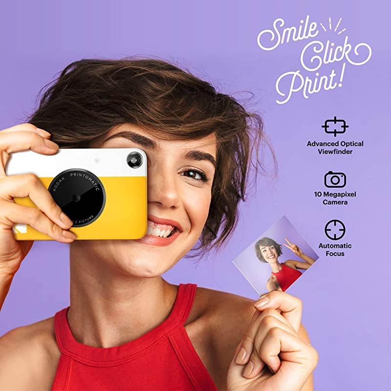 KODAK Printomatic Digital Instant Print Camera Full Color Prints On  2x3 StickyBacked Photo Paper Yellow Print Memories Instantly