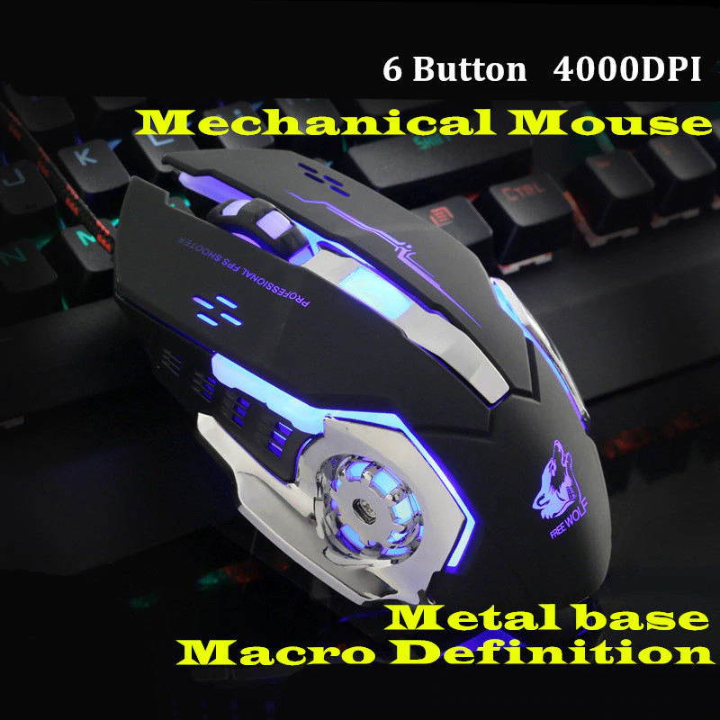 ZIYOU LANG Gaming Mouse 6 Button Wired Silence Mouse Diy G Software 4 Color Breathing Lamp Ajustable 4000Dpi Usb Mice