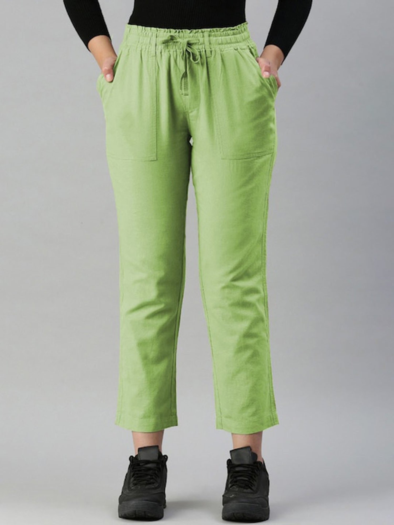 IVOC Lime Green Regular Fit Mid Rise Trousers