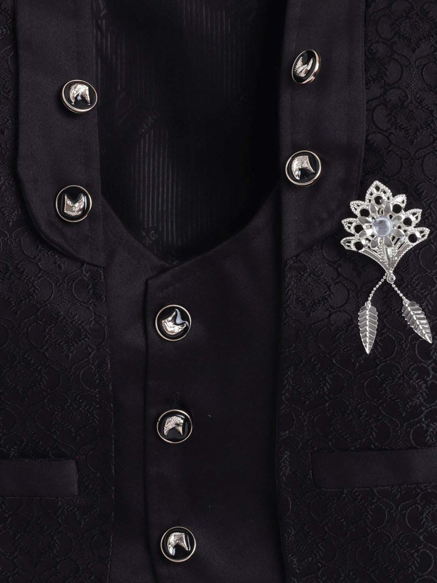 Fourfolds Boys Black Solid Full Sleeves Clothing Set