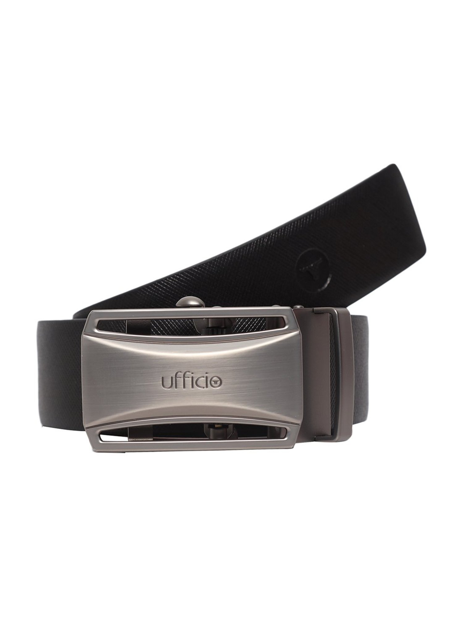 BELWABA Black Textured Formal Leather Belt for Men