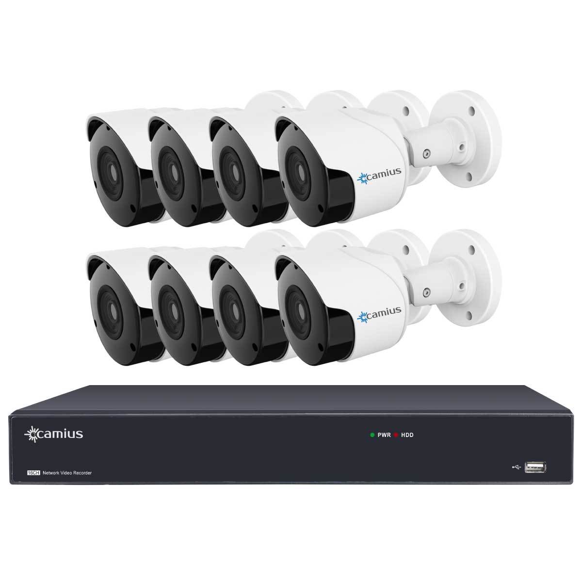 Camius 4K 16 Channel NVR security system with 8 x 5MP Dome & Bullet IP PoE Cameras  with a built-in microphone, 100ft night vision, 2 SATA - SOLD without HDD - 320 Mbps, PC, Mac, phone view - 16PP4B4I