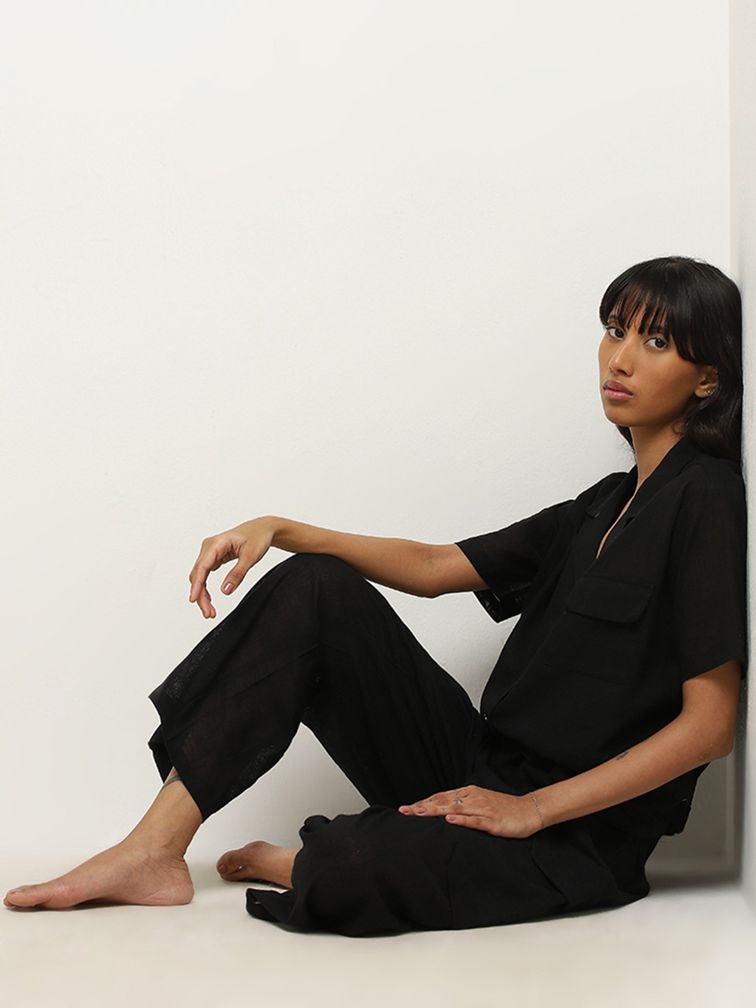 Superstar by Westside Black Solid Cotton Shirt