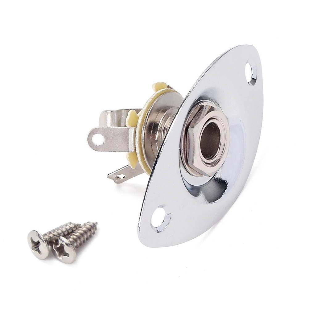 Indented 1/4 Inch Oval Guitar Pickup Output Input Jack Plug Socket 6.35mm With 2 Mounting Screws for Electric Guitar Bass (Golden)