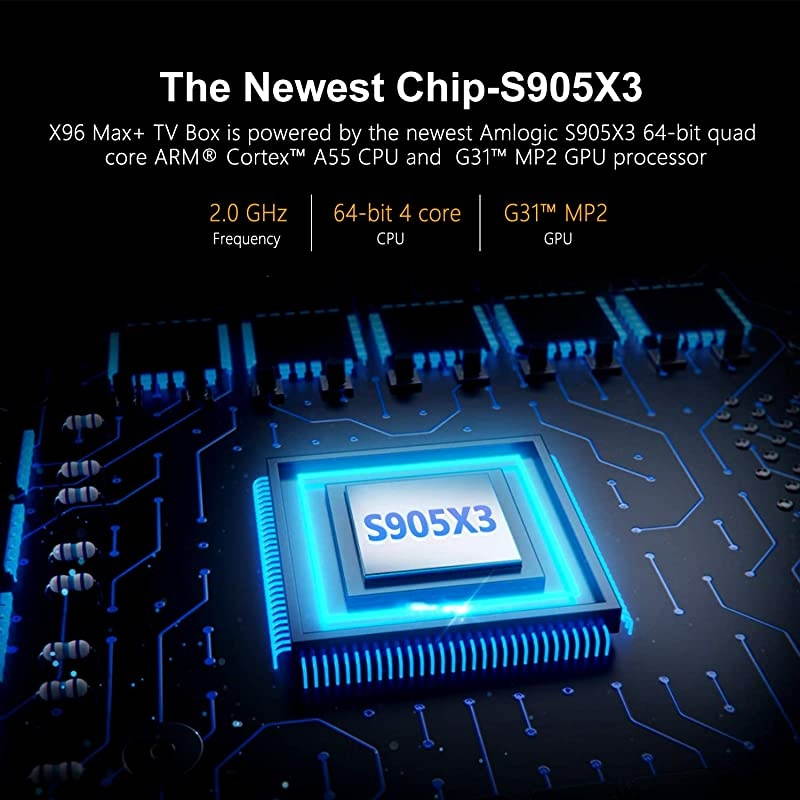 Max+ Android TV Box 90 Amlogic S905X3 4GB RAM 32GB ROM 24G58G WiFi 1000M LAN Bluetooth 40 H265 HDR 3D 4K 60fps with 24G Voice Remote Control