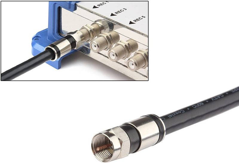 GTOTd Coaxial Cable (4 Feet) with RG6 Coax Cable Connector (and F-Type Cable Extension Adapter) Black Coax Satellite TV 75 Ohm Cable