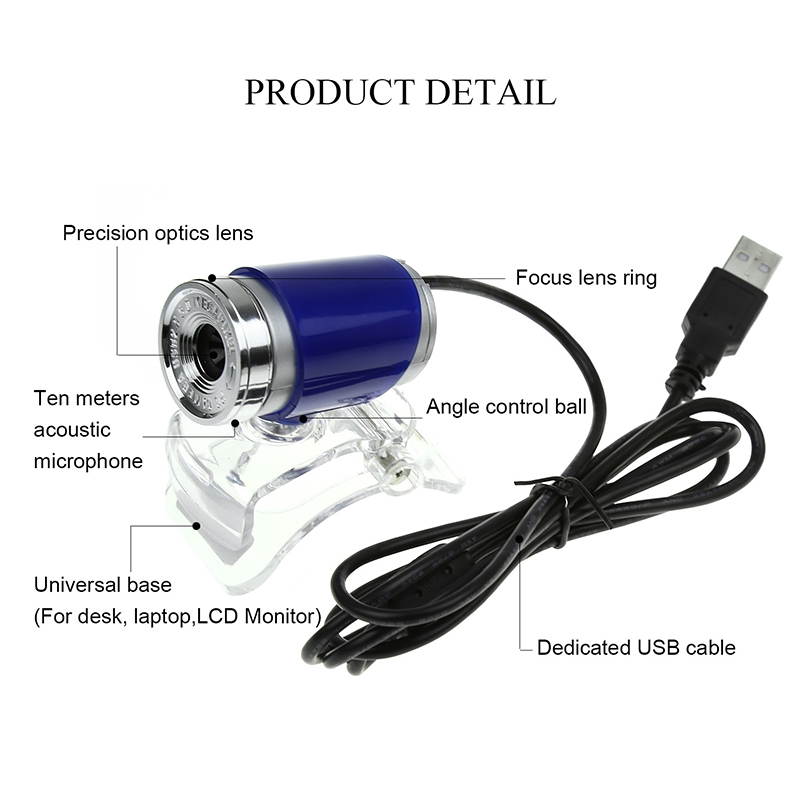 A860 HD Computer USB WebCam with Microphone (Blue)