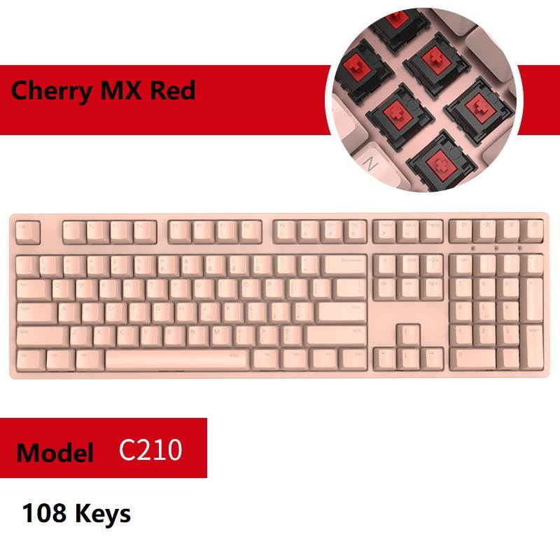 iKBC C200  87 Keys TKL Mechanical Keyboard with Cherry MX Red Switch, Pink PBT Double Shot Keycap, N-Key Rollover and 6 Anti-ghosting Keys( No Light Version)