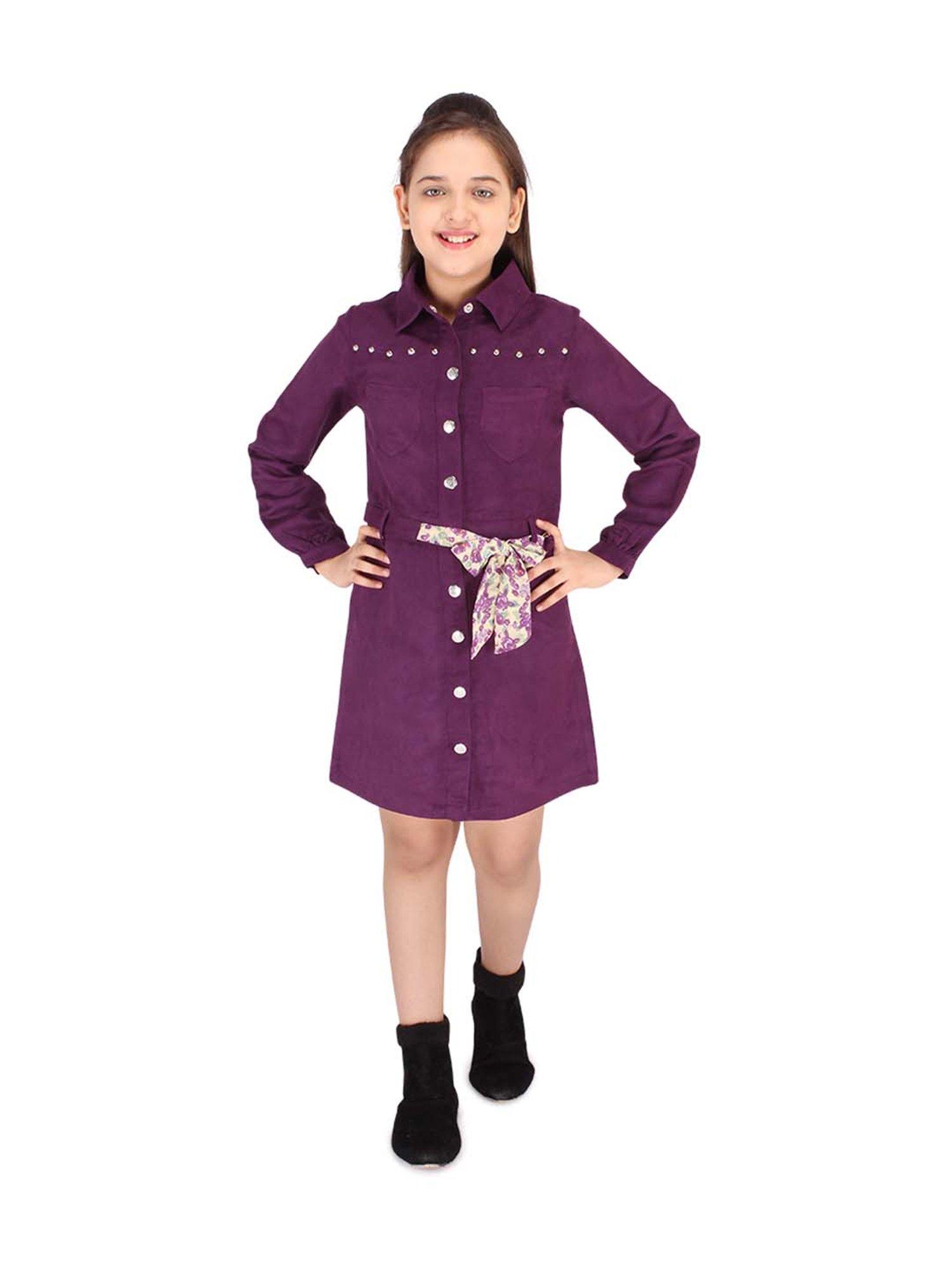 Cutecumber Kids Purple Dress & Belt