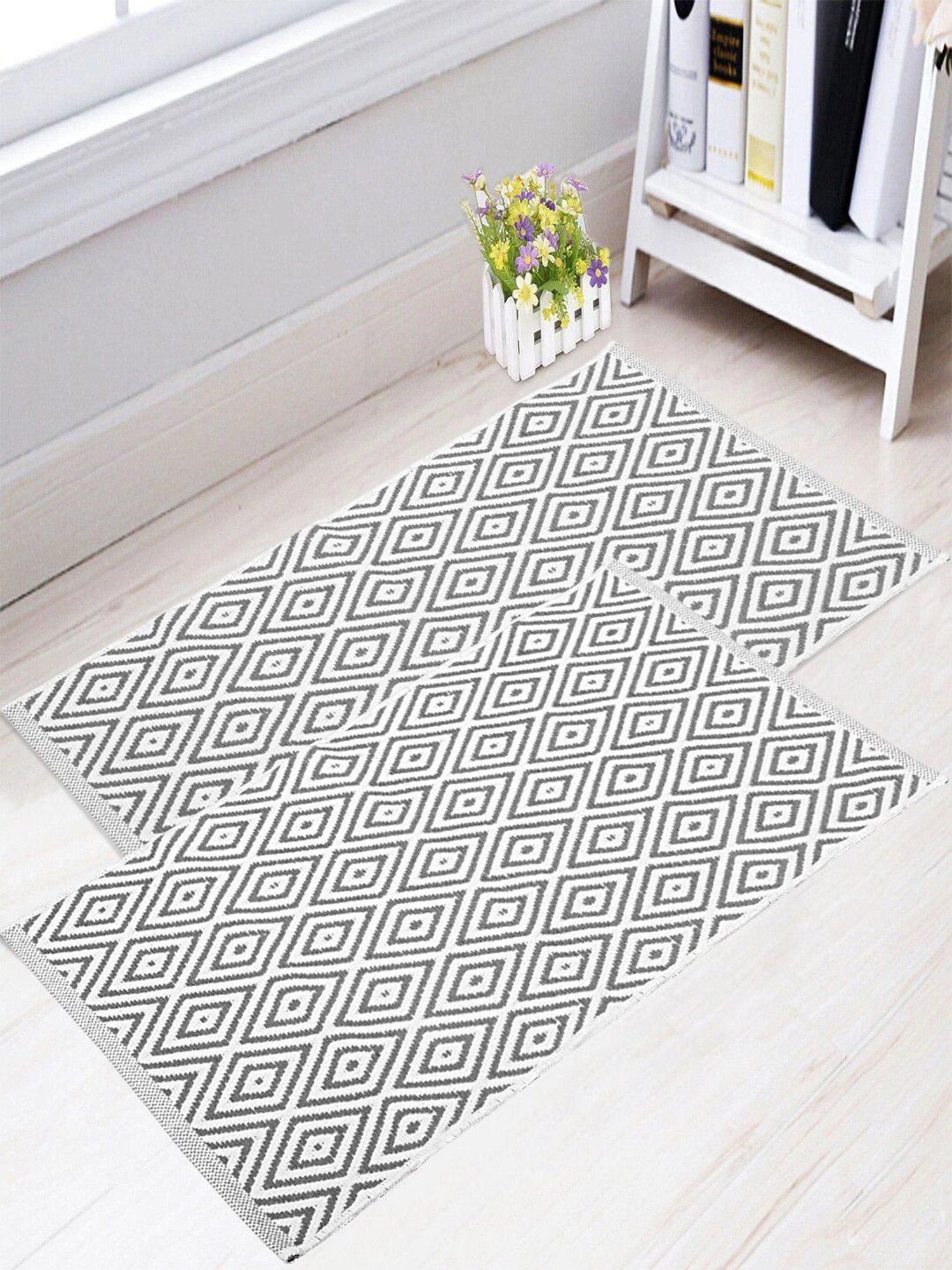 Saral Home Grey Cotton Multipurpose Floor Rugs - Set of 2