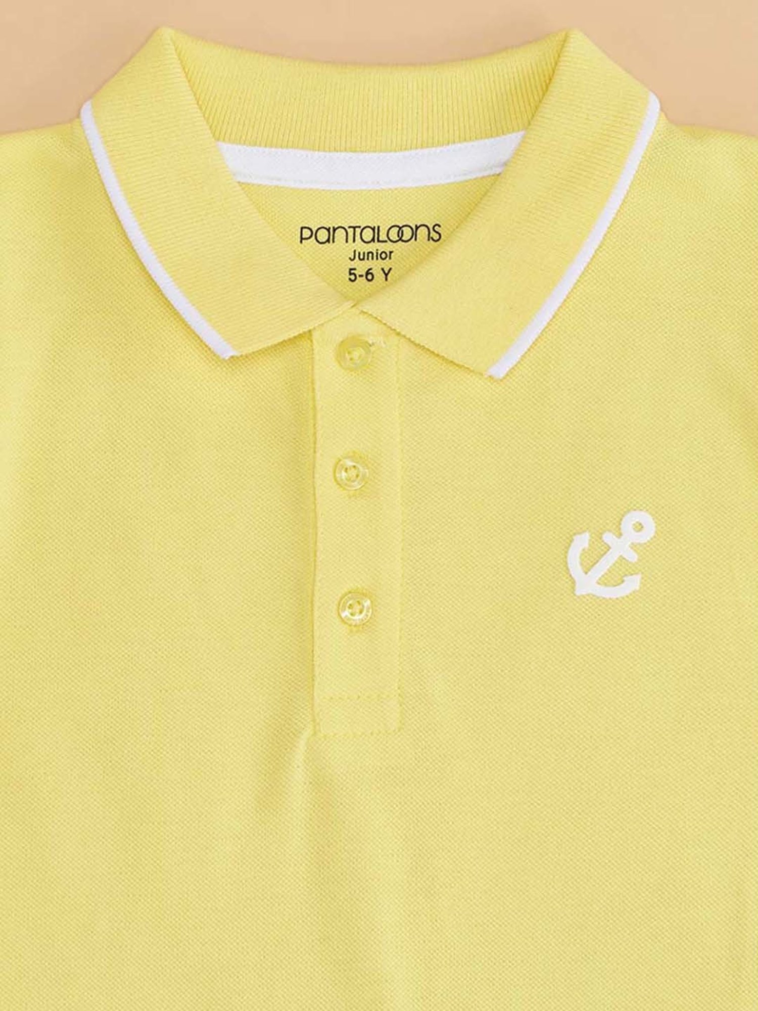 Pantaloons Junior Boys Boys Primrose Yellow Cotton Logo Polo T-Shirt
