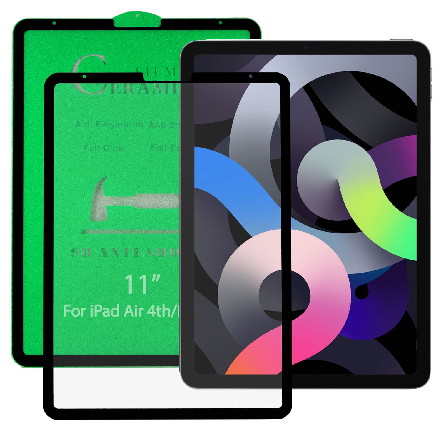 KIQ Shockproof Heavy Duty Shield Case with Impact/Crack/Shatter Resistant Ceramic Screen Protector for Apple iPad Pro 12.9 3rd 4th Gen (Blue)