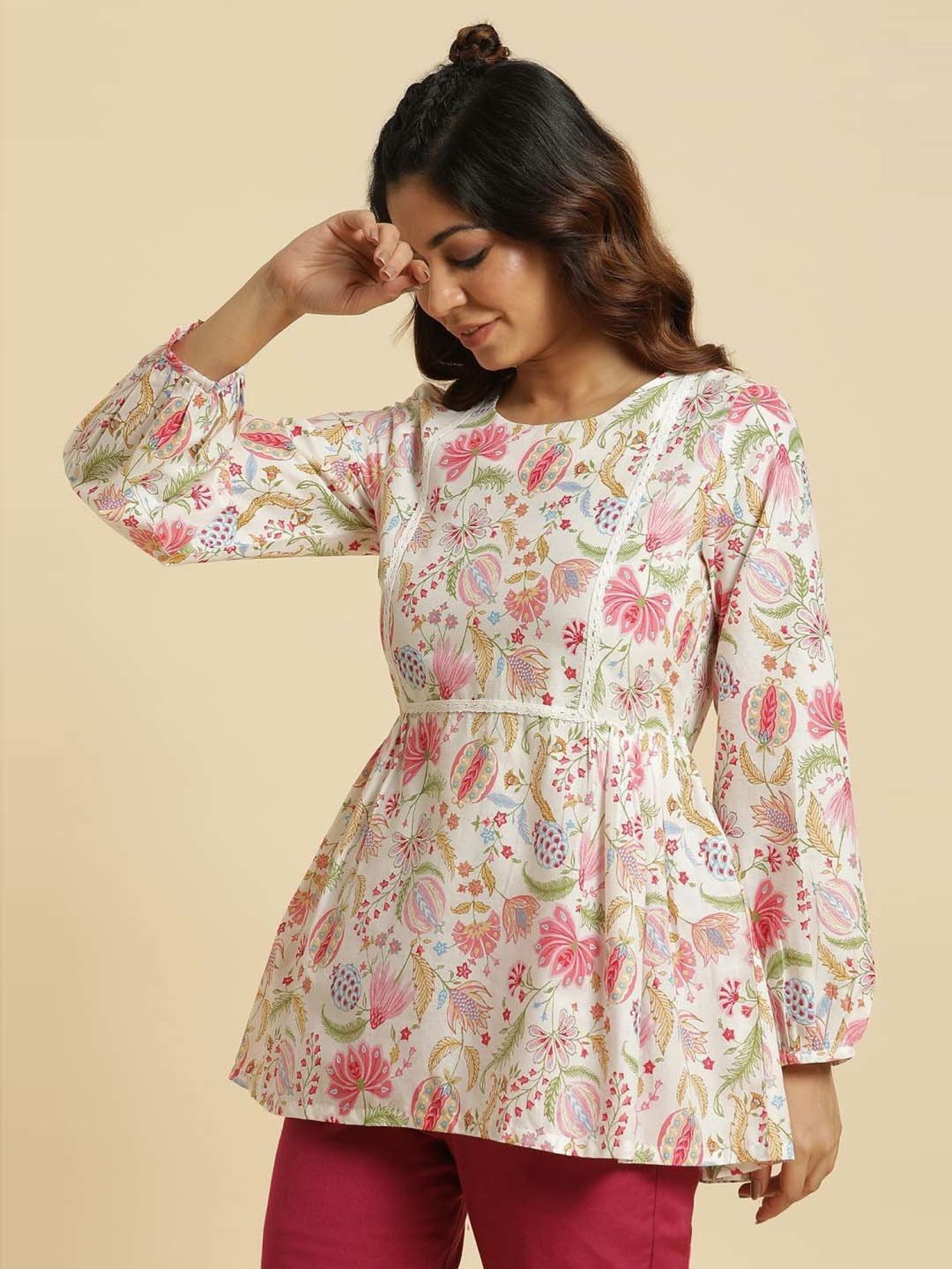 W Off-White Cotton Printed Top