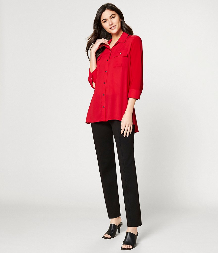 Slim Factor by Investments Bridget 3/4 Sleeve Button Front Hi-Low Top