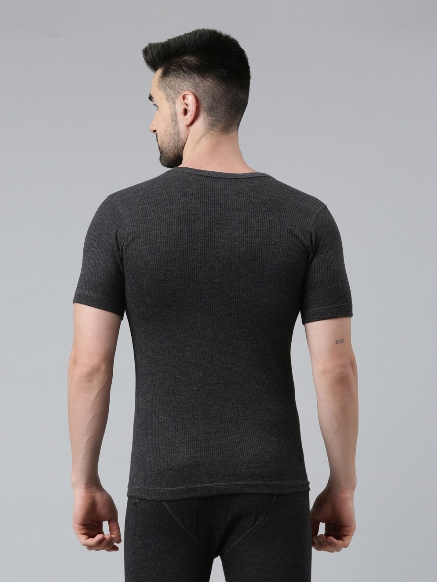 Dixcy Scott Maximus Dark Grey Melange Cotton Skinny Fit Thermal Top