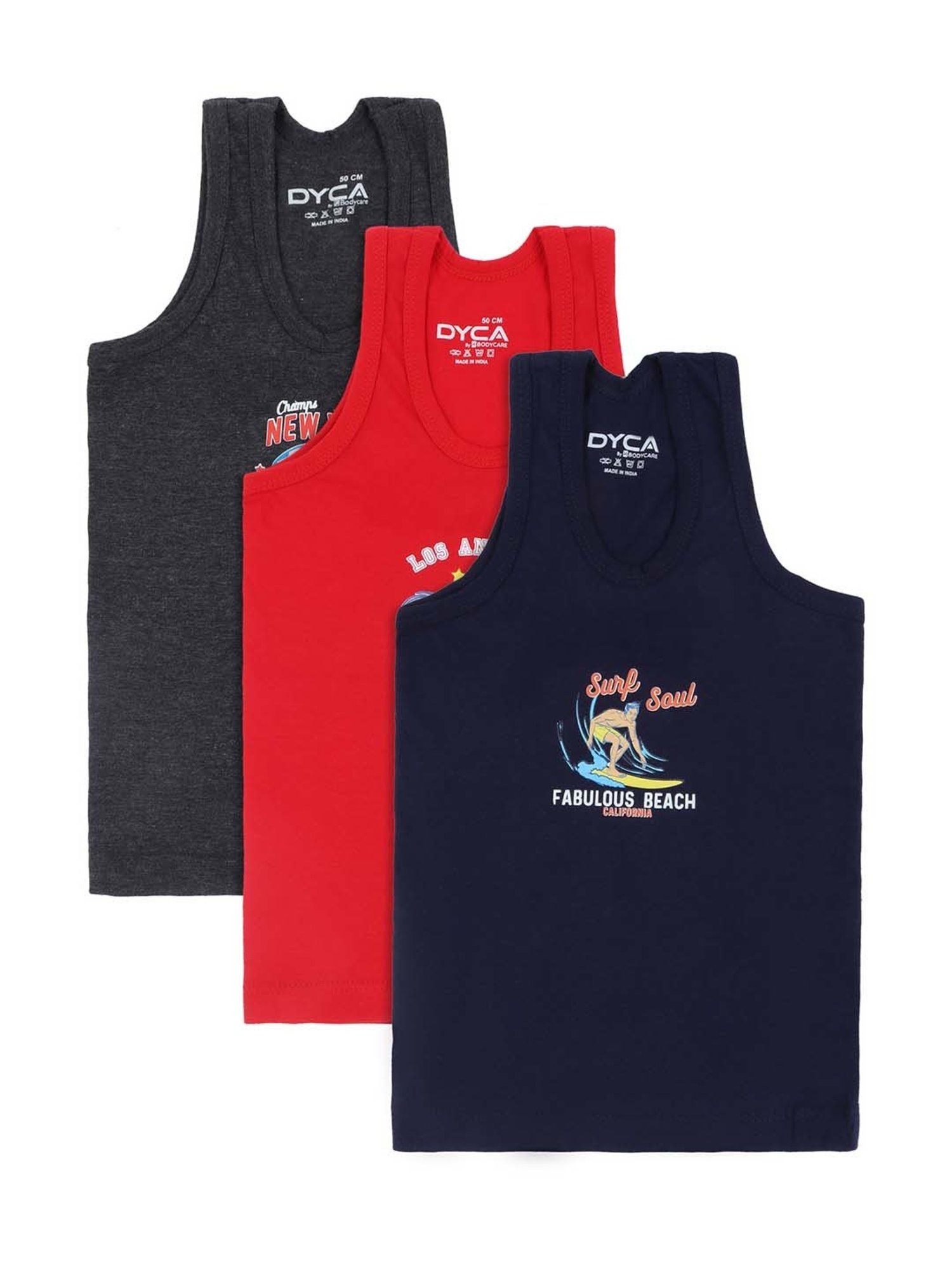 Dyca Kids Multicolor Cotton Printed Vest (Pack of 3)
