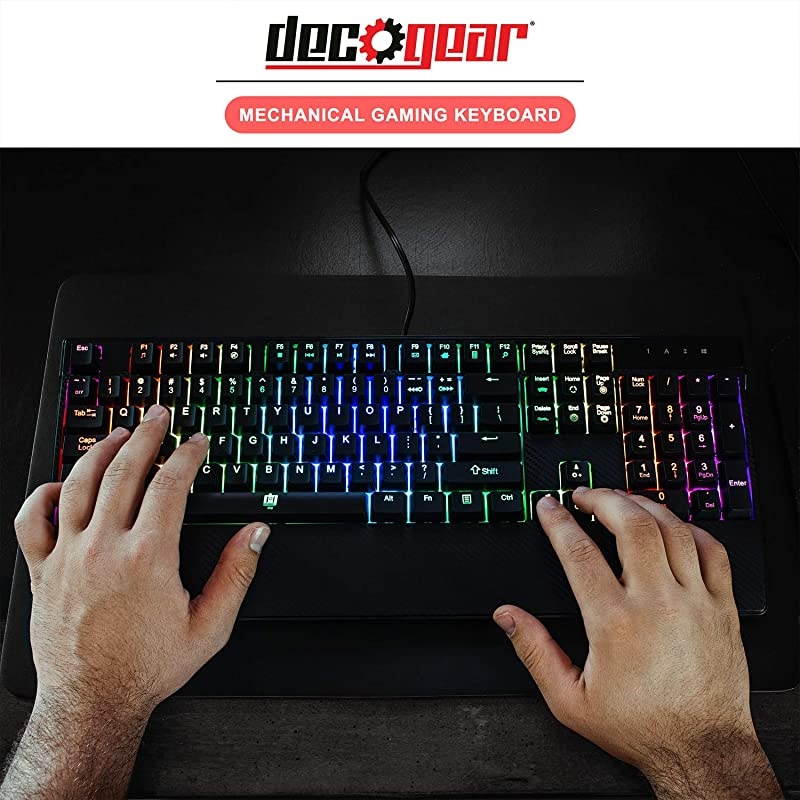 Mechanical Gaming Keyboard | Anti-Ghosting | Ergonomic Fixed Palm Rest | Full Customizable RGB Backlit | Carbon Fiber Design | Outemu Blue Switch | Wired | Black