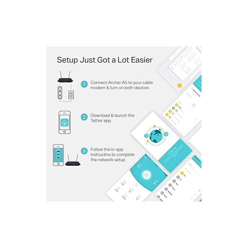 AC1200 WiFi Router Archer A5 Dual Band Wireless Internet Router 4 x 10100 Mbps Fast Ethernet Ports Supports Guest WiFi Access Point Mode IPv6 and Parental Controls