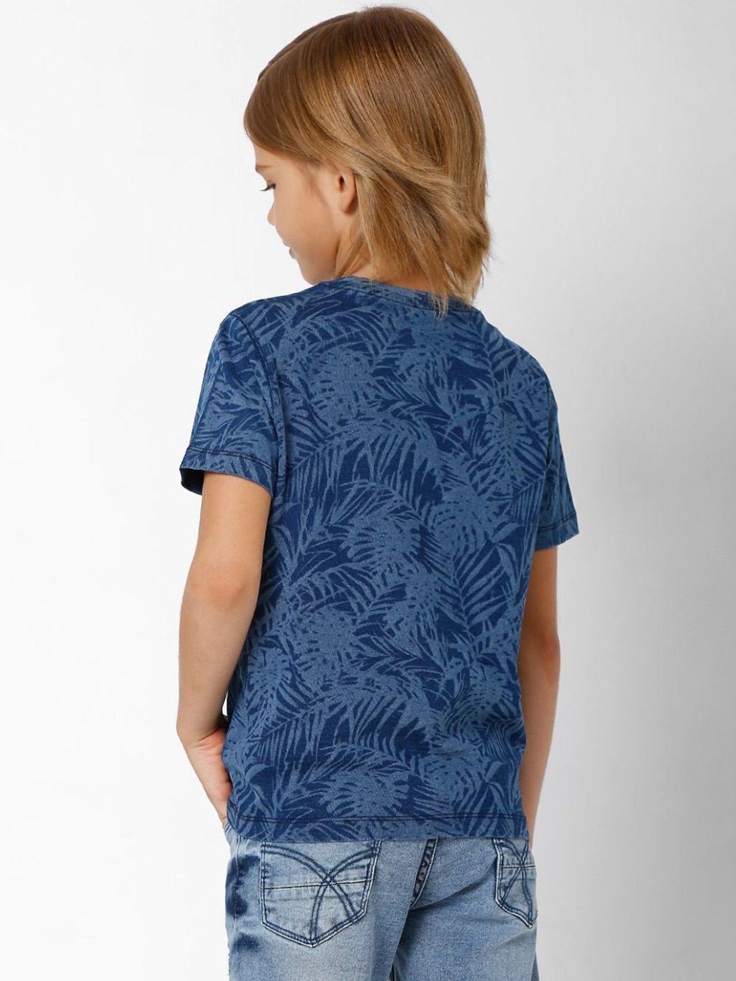 Gas Kids Blue Cotton Printed T-Shirt