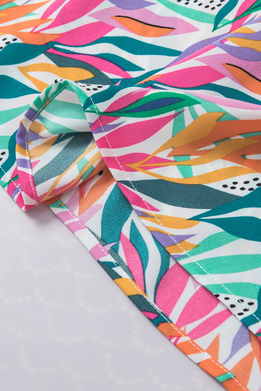 Rose Red Abstract Print Ruffled Flutter Shoulder Blouse