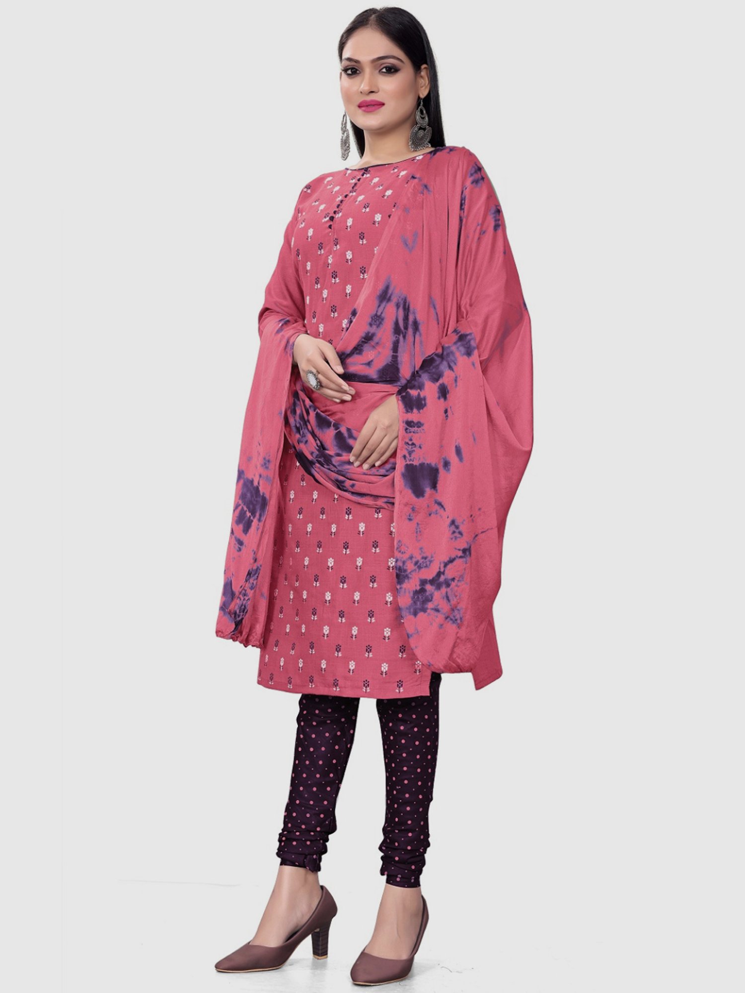 APNISHA Peach & Blue Cotton Printed Unstitched Dress Material