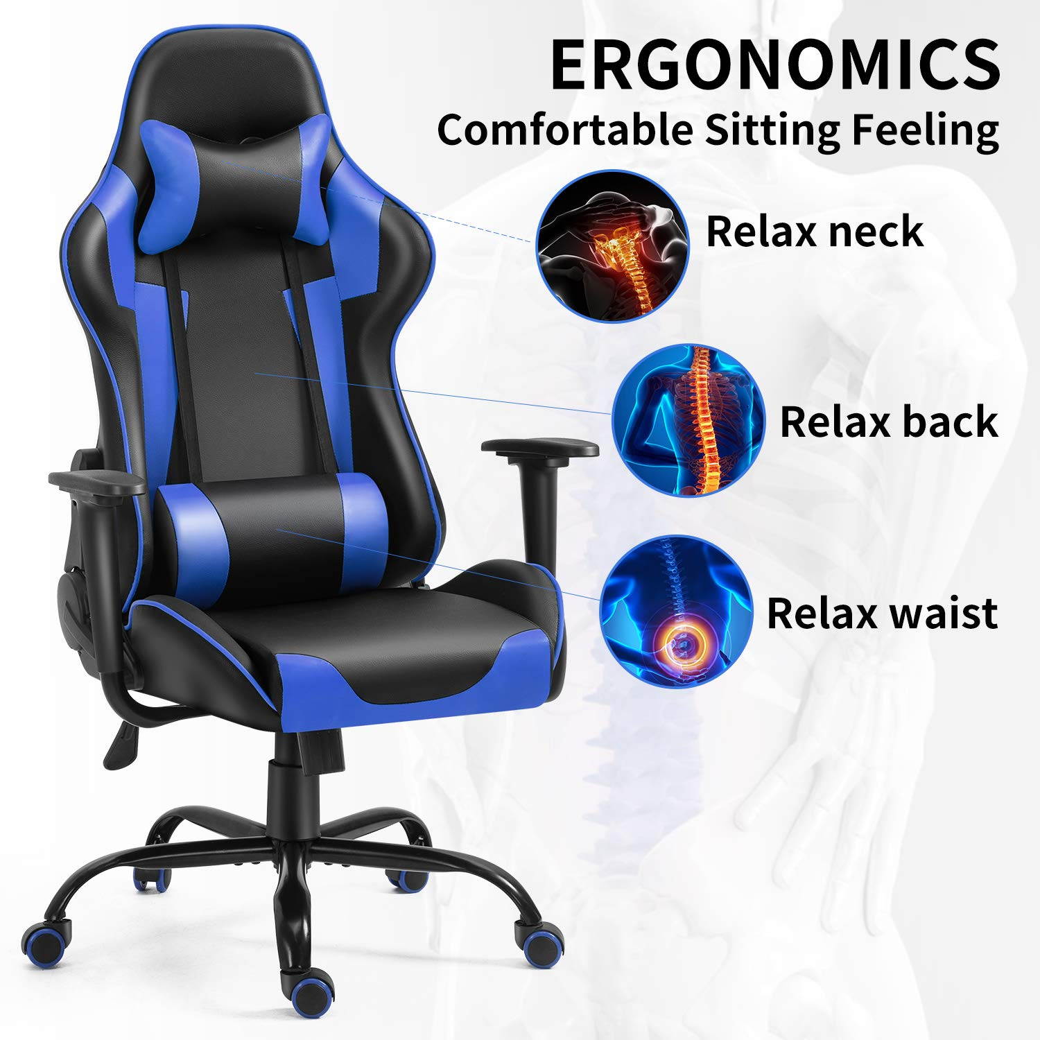 Gaming Chair Racing Gamer Chair Ergonomic Office Chair Home Office Computer Chair High Back PU Leather Chair with Lumbar Cushion and Headrest  Red