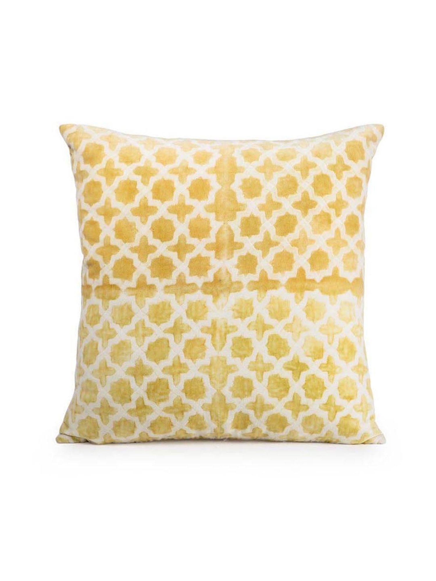 Home4U Chic White & Yellow Velvet Cushion Cover - Set of 1
