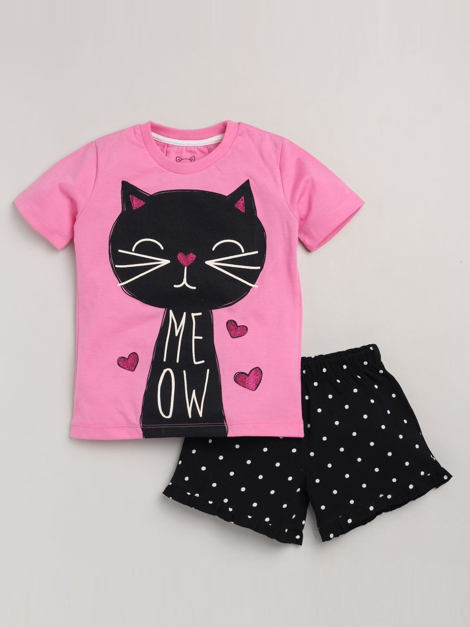 Lazy Shark Kids Pink Printed T-Shirt & Shorts
