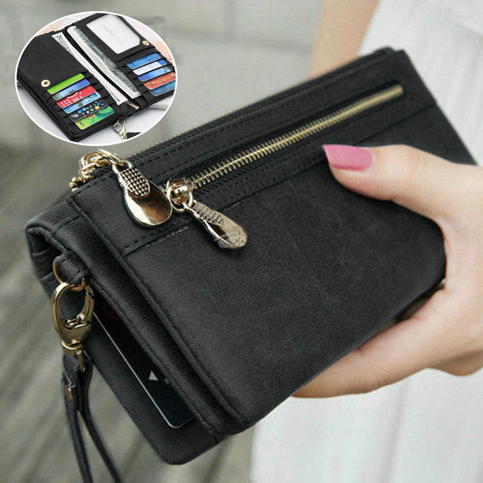 Women Lady Leather Wallet Card Holder Phone Bag Case Purse Handbag Retro Style