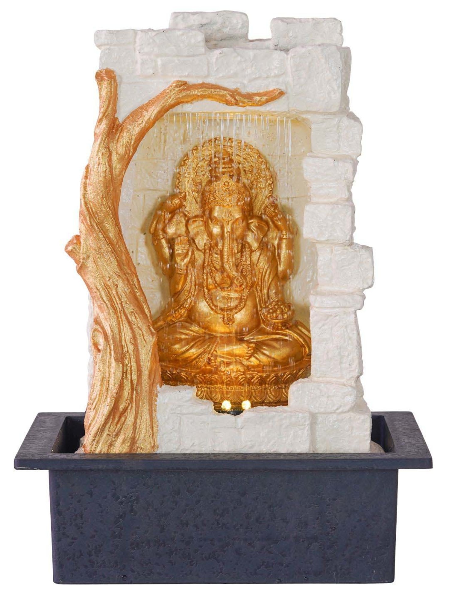 CHRONIKLE White & Gold Polyresin Ganesha Idol Front Curtain Waterfall Fountain