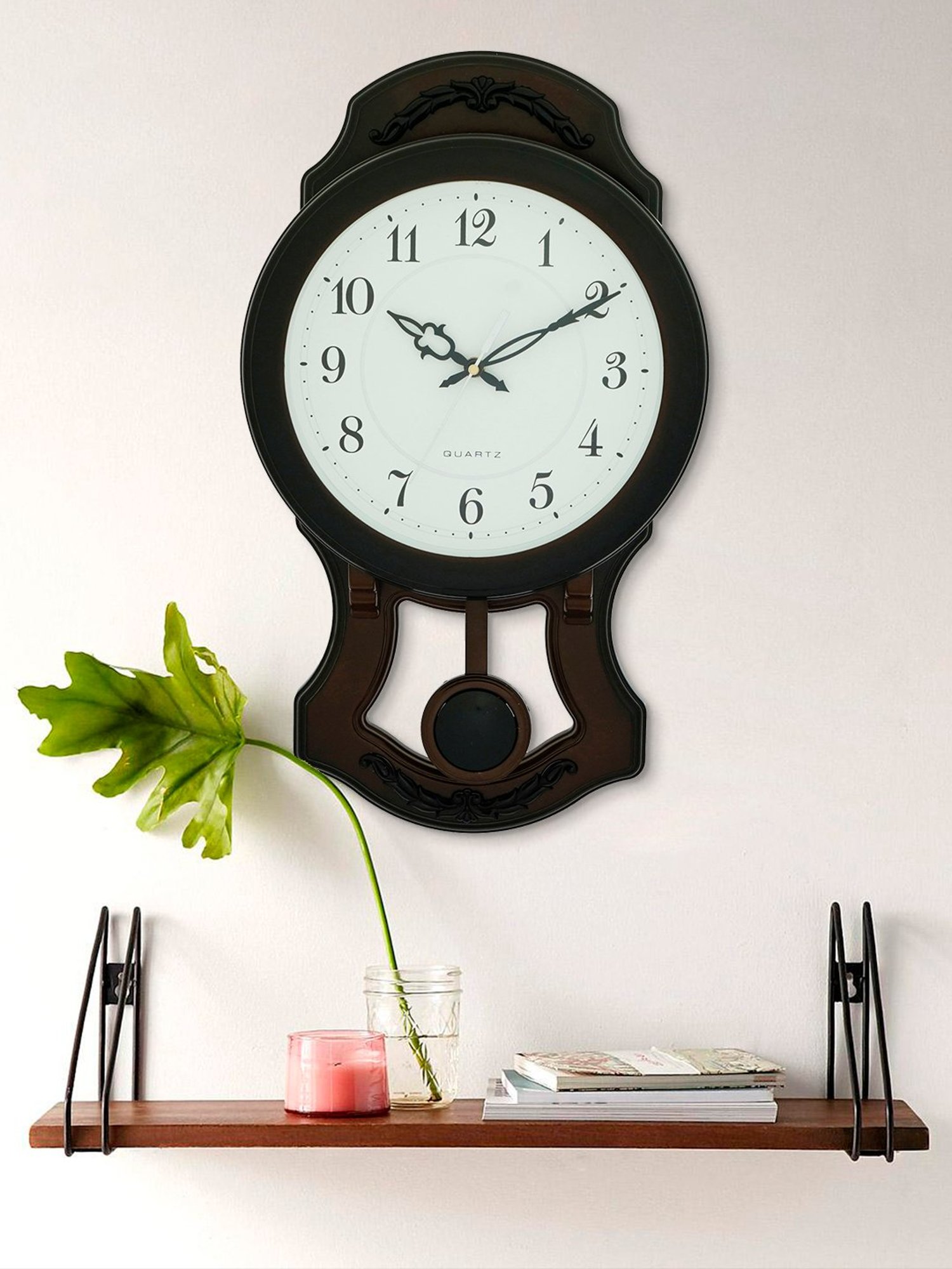 CHRONIKLE Elegant Vertical Black & Brown Plastic Wall Clock