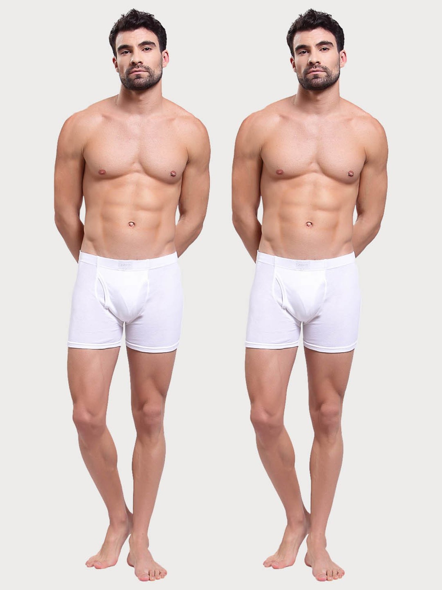 Zoiro White Cotton Regular Fit Trunks - Pack Of 2