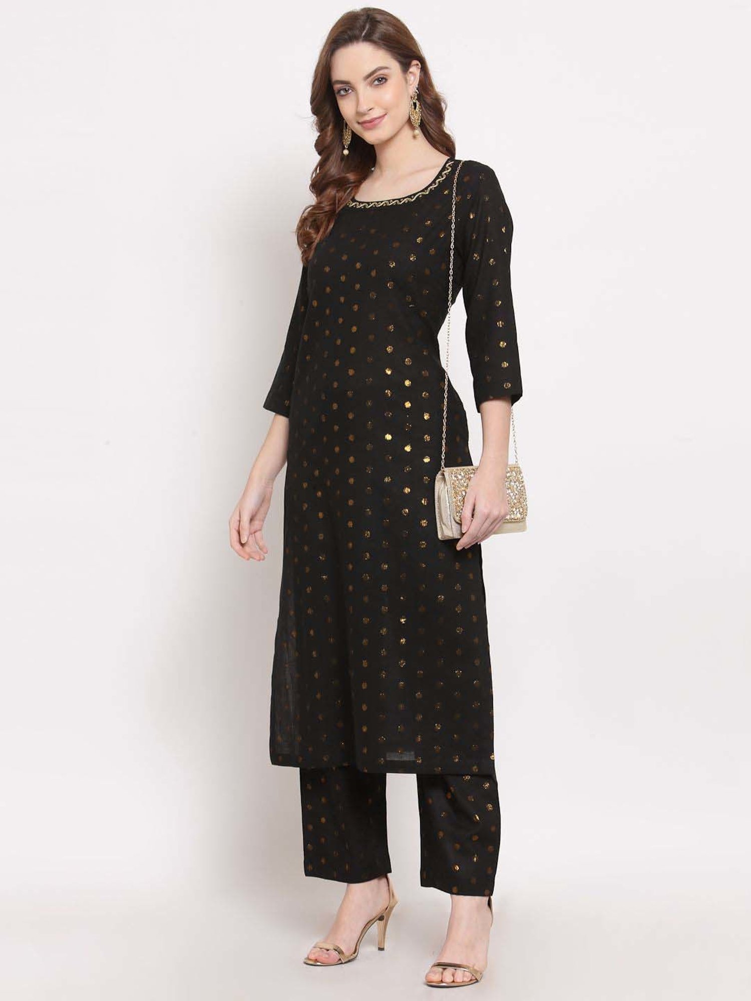 DART STUDIO Black Cotton Embroidered Kurta Palazzo Set
