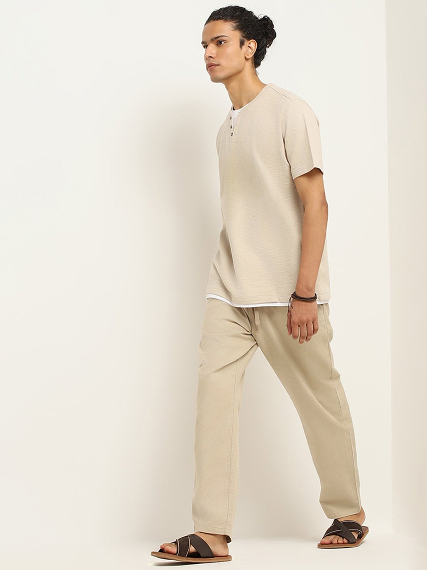 ETA by Westside Beige Henley Slim Fit T-Shirt