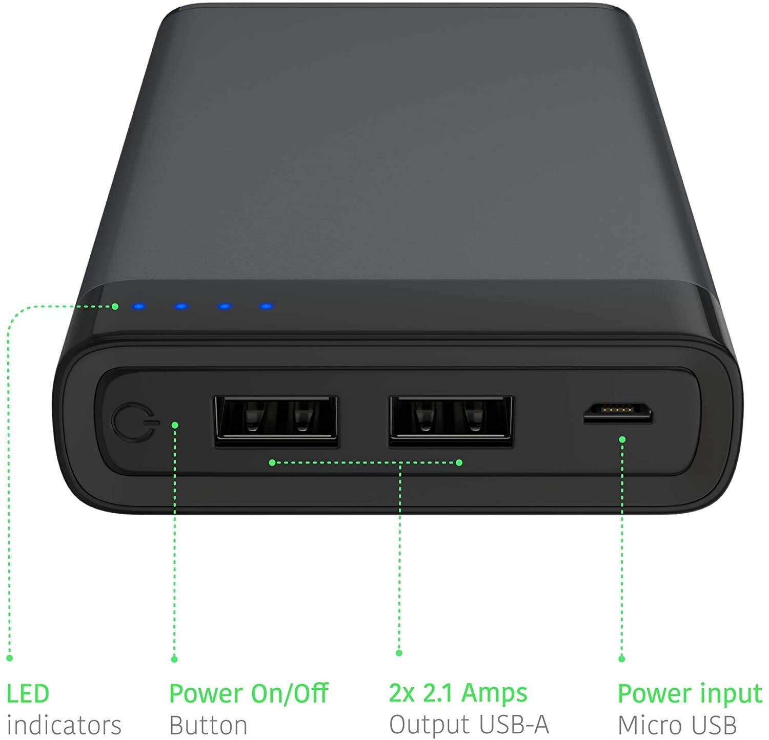 TalkWorks Portable Charger Power Bank USB Battery Pack 8000 mAh - External Cell Phone Backup Supply for Apple iPhone 12 11 XR XS X 8 7 6 SE iPad Android for Samsung Galaxy - Space Grey