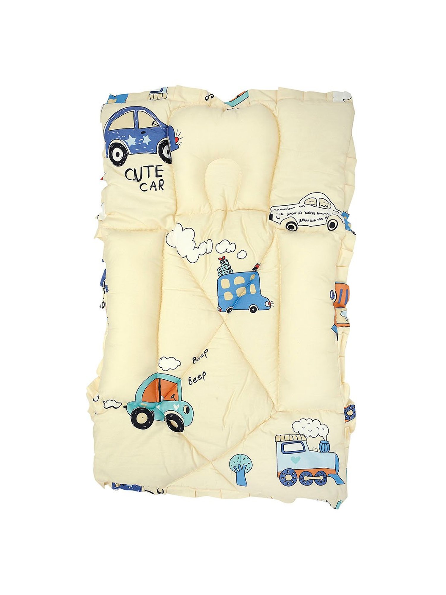 Baby Moo Vintage Ride Yellow Mattress with Fixed Neck Pillow and Bolsters