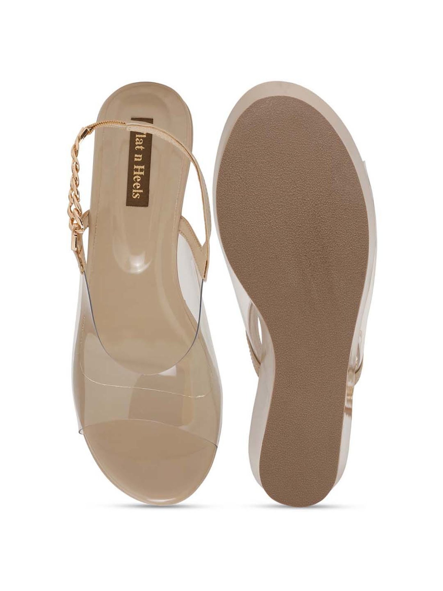 Flat N Heels Women's Beige Sling Back Wedges