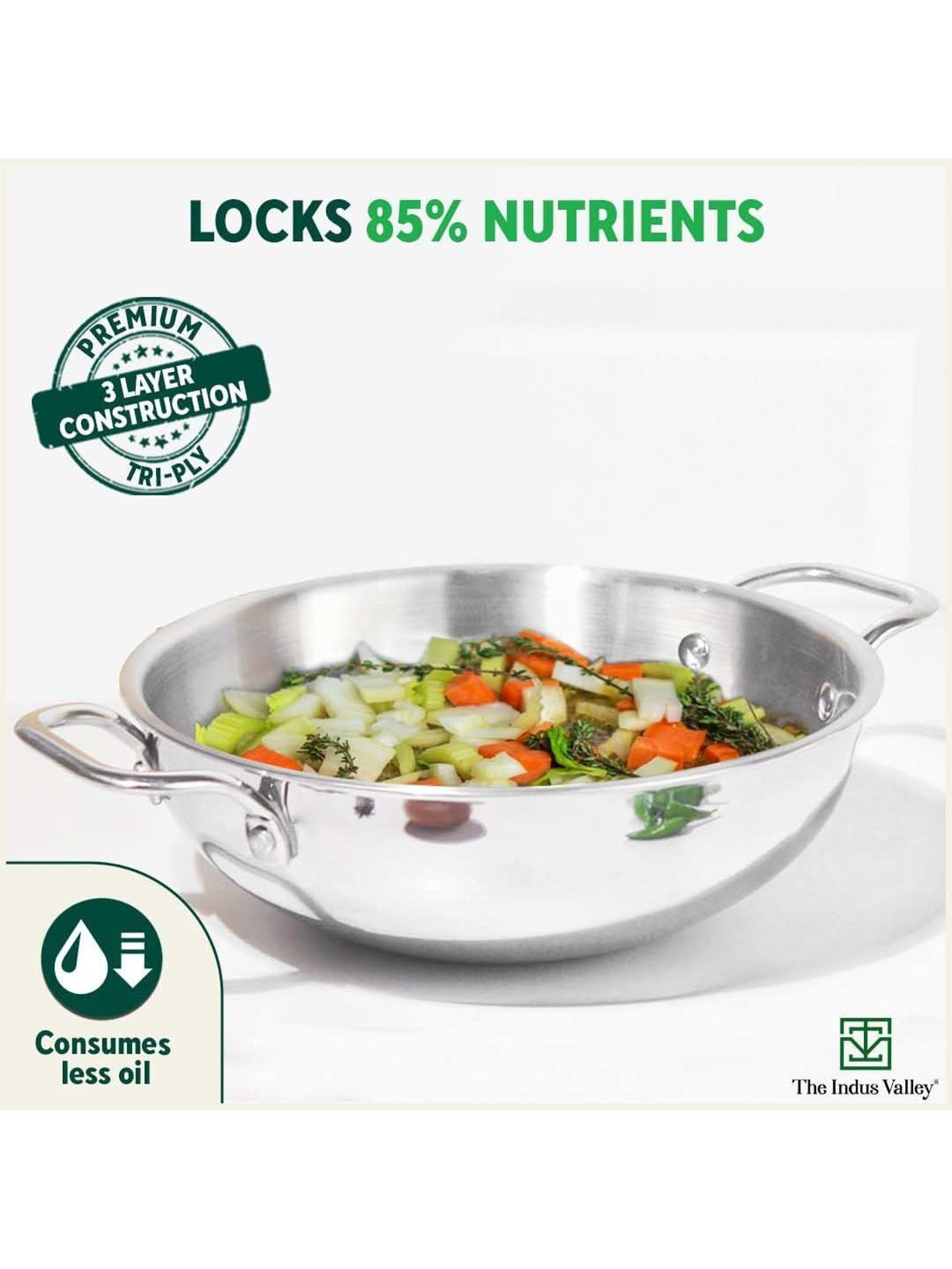 The Indus Valley Silver Stainless Steel Cookware Kadhai (5.5 L)