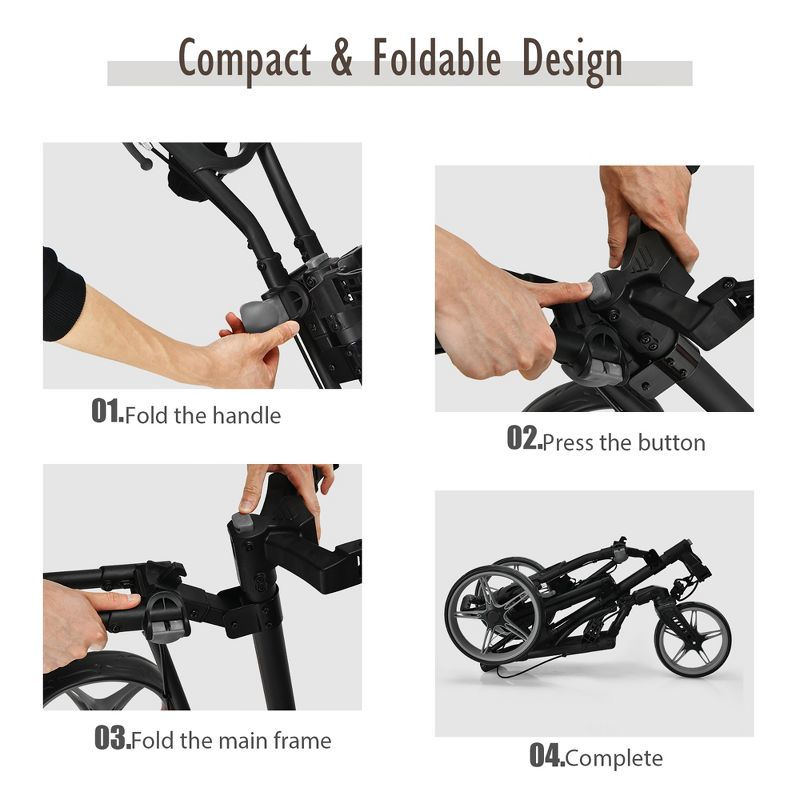 Costway Folding Golf Push Cart Swivel W/Adjustable Handle Grey