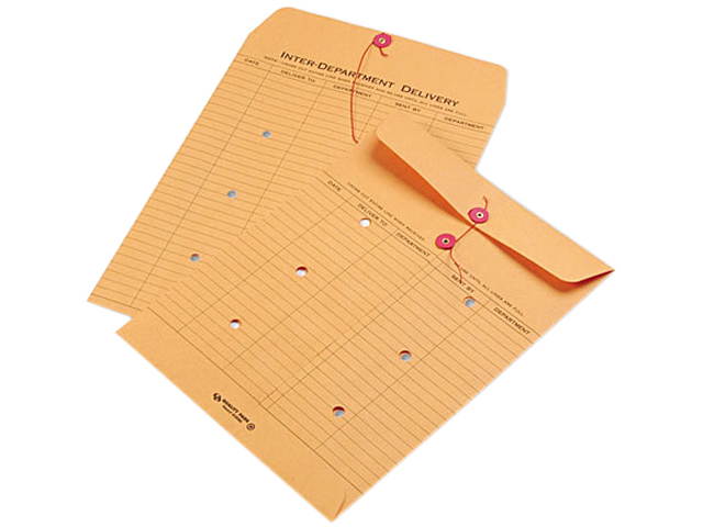 Quality Park 63560 Brown Recycled Kraft String & Button Interoffice Envelope, 10 x 13, 100/Carton