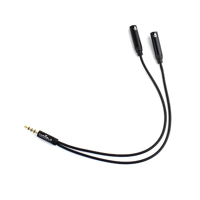 Professional  Dual Mic Adapter 35mm Jack Headset Splitter 4 Pole Male to 2 Dual Female Lavalier Lapel Microphone for Apple iPhone iPod Android Windows Smartphones Headphones Mic + Audio