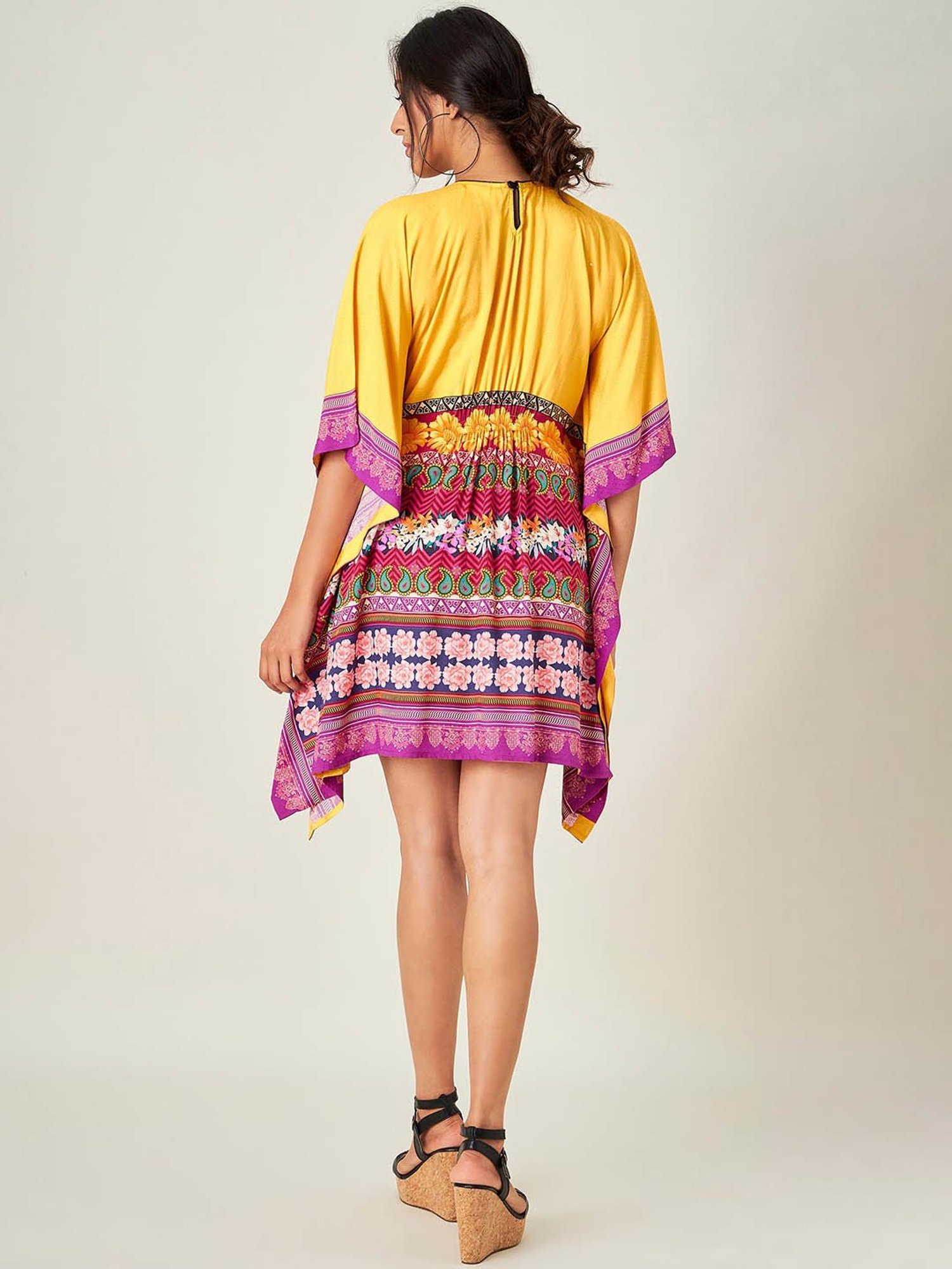 The Kaftan Company Yellow Printed Kaftan Dress