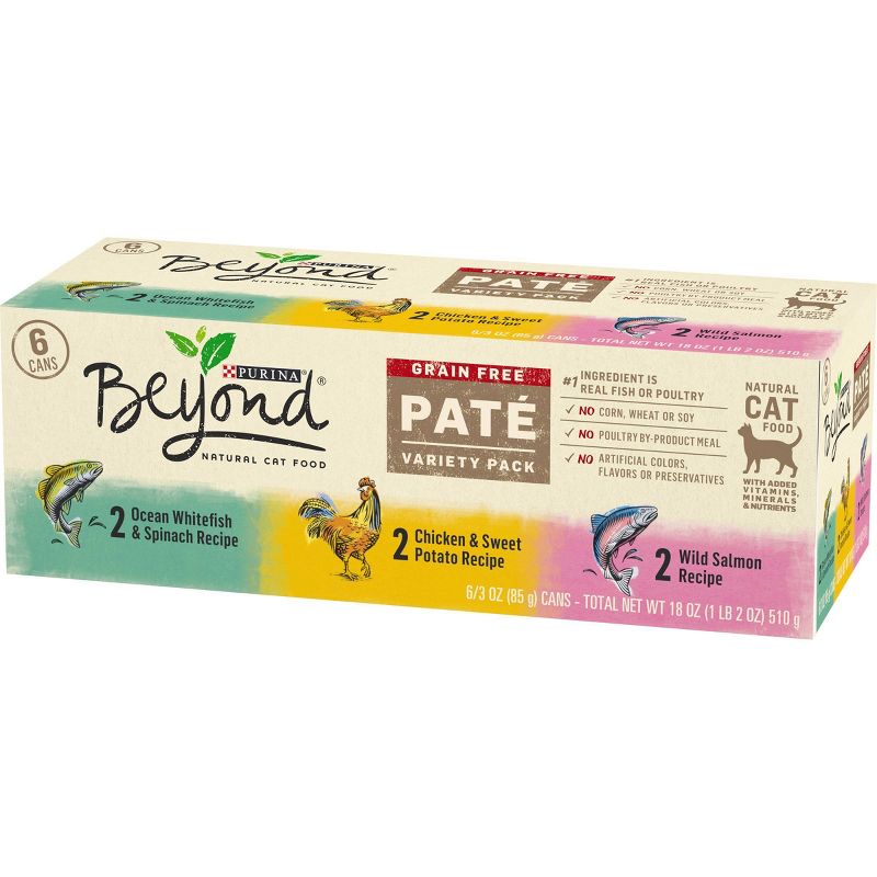 Purina Beyond Grain Free Paté Whitefish, Chicken & Salmon Premium Wet Cat Food - 3oz/6ct Variety Pack