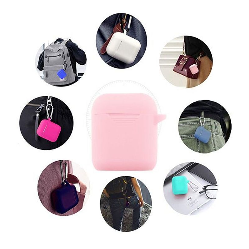 Insten Silicone Case Cover w/ Hookups & Airpods Strap compatible with Apple AirPods1/2, Pink