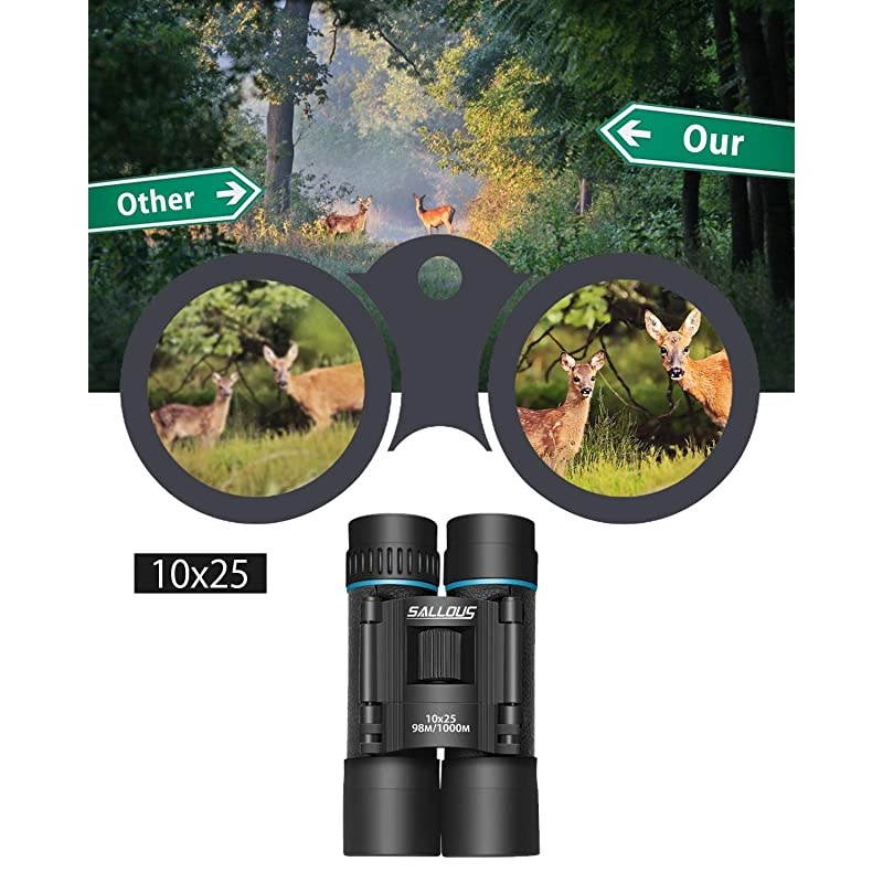 10x25 Compact Binoculars, Small Binoculars for Kids Adults, Lightweight Binoculars for Bird Watching, High Powered Folding Binoculars Opera Glasses for Hunting Travel Concerts Shows